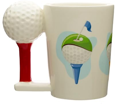 Puckator Golf Ball and Tee Ceramic Shaped Handle Tea Coffee Mug - Funny Home Accessories - Cute Gifts for Girlfriend - Large Mugs for Men Women Hot Drinks - Cups Presents - Secret Santa Gift Cup Set