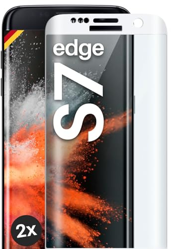 moex CurveProtect für Samsung Galaxy S7 Edge Panzer Schutzglas, Full Screen Schutzfolie randlos, ganzer Bildschirm komplett abgedeckt, Panzerfolie Curved 3D Glas Folie, Weiss 2 Stück