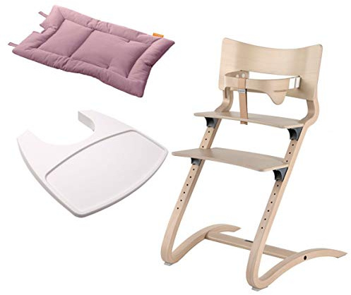 Leander Stuhl white wash - Hochstuhl - Kinderstuhl - Erwachsenenstuhl mit Babybügel + Tablett weiß + Kissen dusty rose