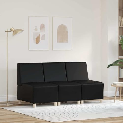 Owoxanthellate Modulares Armfreies Sofa 3-teilig Schwarz 55x74x82 cm Kunstleder Mini Couch Eckbank für Wohnzimmer Schlafzimmer Loft