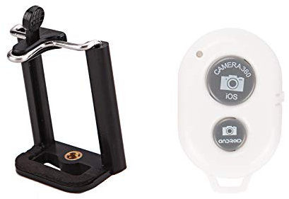 WHITE Wireless Remote Shutter with Cell Phone Tripod Mount Adapter, Remote Shutter Control Camera Activation used with Monopod Selfie Stick Compatible with iPhone, Samsung, IOS, Android Phone