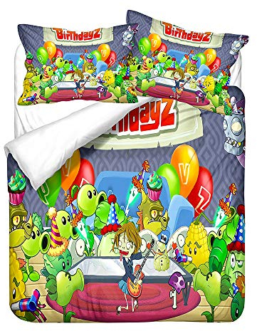NICHIYO Plants vs. Zombies Bettwäsche-Set – Bettbezug und Kissenbezug, Mikrofaser, 3D-Digitaldruck, dreiteilige Bettwäsche (20, King 220 x 240 cm)