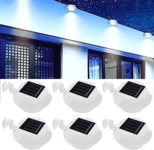 6 Pcs LED Solar Gutter Lights Waterproof Solar Powered Security Fence Lights Steel Mounting Brackets White Solar Lights for Outdoors for Patio Yard Terrace Balcony Frond Door Energy Class A +++