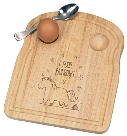 Violet Licorne I Poop Arcs-en-Ciel Petit Déjeuner Fofolle Coquetier Board en Bois