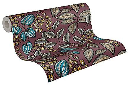 A.S. Création Architects Paper Blumentapete Floral Impression Tapete natürlich PVC-freie Vliestapete rot beige blau gelb schwarz matt glatt 377546 37754-6, 10.05 m x 0.53 m