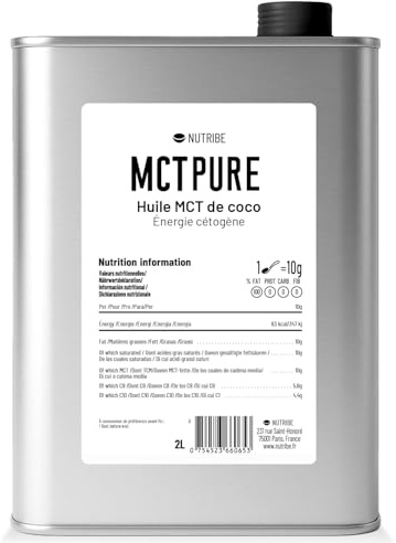 NUTRIBE MCT Öl PURE C8 C10 2000ml - Höchster Qualität, Mechanischer Destillation, 100% kokosnuss - Gesund für Stoffwechsel, Gehirn, Herz