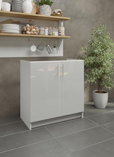 JD Greta Fixed Height 800mm Kitchen Sink Base Cabinet Floor Unit (Without Worktop) – White Gloss