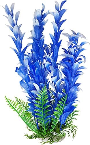 Blue and White Fish Tank Decoration Artificial Aquarium Plant with Weighted Base 41-43 cm (16 Inch) Tall, Fish Tank or Pond Foliage Ornament, Tall Plastic Seaweed Aquascaping Decor