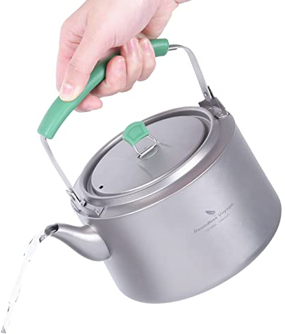 iBasingo 1.2L Camping Titan Kessel Wasserkocher Teekanne mit Filter & Klappgriff Tragbare Leichte Wasserkanne mit Großer Kapazität für Gasherd Reise Tee Kaffeekocher Outdoor Backpacking Boiler Ti3102D