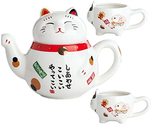 Beavorty Estatua 1 Juego Tetera China Tetera De Gato De Porcelana Tetera Tradicional De La Suerte Tetera Del Gato De La Suerte Taza Del Gato De La Suerte Viajar Taza De Café Cerámica