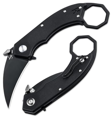 BÖKER Plus Hel Karambit Black Klappmesser - scharfes Karambit Flipper Knife | taktisches Siches-Messer mit 6,1 cm Hawkbill Klinge & Daumen-Pin - klappbares Kerambit Taschenmesser mit G10 Griff schwarz
