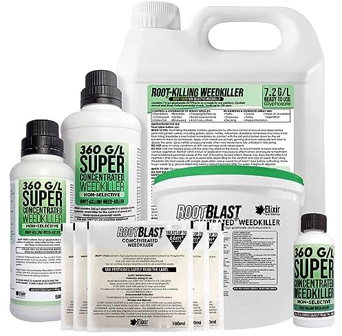 Elixir Gardens 4 x 1 Litre Glyphosate 360g/l Deep Root-Killing Weed Killer | Treats up to 1666 sq.m per Bottle | Super Concentrated Industrial Strength Herbicide & Weedkiller