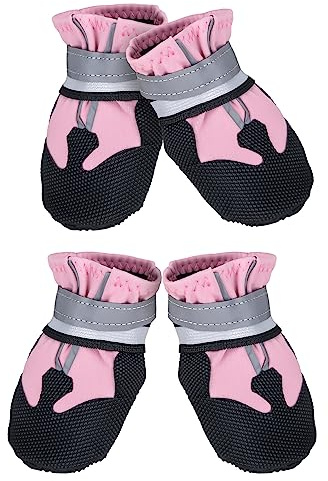 Dricar Hundeschuhe Pfotenschutz, 4 Stück Hunde Schuhe Wasserdicht Anti-Rutsch mit verstellbaren Riemen, Winter-Hundestiefel für mittlere große Hunde Outdoor-Spaziergänge und Innenbereich, Rosa, L