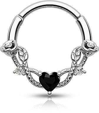 CM Crareesi Mania Piercing per setto nasale a forma di rosa, 16 g, in acciaio inossidabile 316L, con zirconia cubica, per setto nasale, helix, helix, gioielli, Acciaio inossidabile