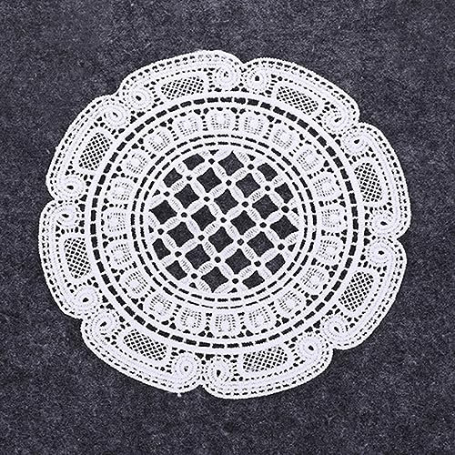 Wambere 4 Stück Spitze Rundes Besticktes Tischset,Spitzendeckchen Häkeldeckchen Tischdecke Häkeln Handgemacht Spitze Untersetzer Tischset Spitzendeckchen Tischdekoration,19cm×19cm,Weiss B