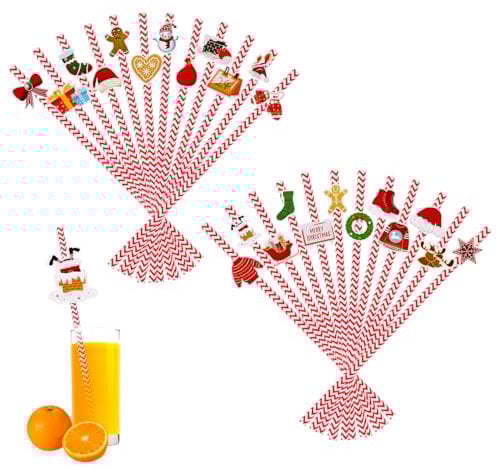 48Pcs Christmas Paper Straws Christmas Drinking Straws Set Recyclable Drinking Straws Snowman Reindeer Gingerbread Man Santa Claus for Cocktails, Drinks, Xmas Party Supplies