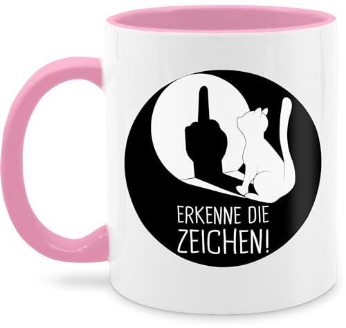 Tasse Tassen 325ml - Erkenne die Zeichen Katze - Winkelkatze Mittelfinger Stinkefinger Katzen - 325 ml - Rosa - katzentassen geburtstagsgeschenk für katzenliebhaber kaffeetasse katzenteetasse