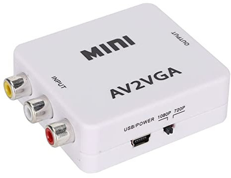 Jectse Mini Adattatore Composito da AV a VGA TV Set Top Box ConvertitoreVideo, Plug And Play, Visualizzazione Libera, Frequenza di Scansione Avanzata, Funzione Denoising, Compatibile
