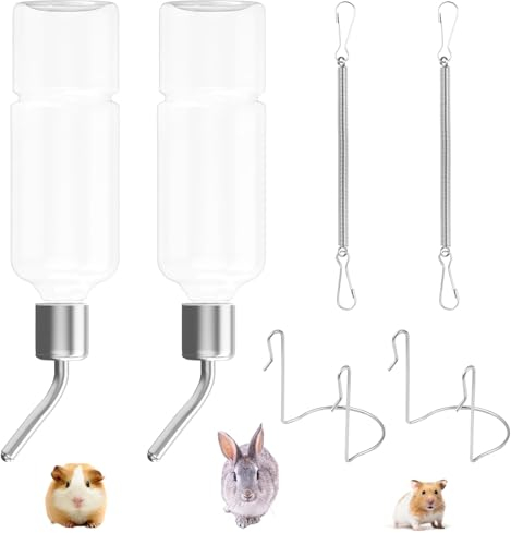 Hamster Bouteille d'eau,2 Pcs Suspendus Lapin Deau Distributeur,350ml Rongeur Distributeur Eau,Abreuvoirs Bouteilles Animaux,Distributeur d'eau pour Petits Animaux pour Hamsters,Chinchillas