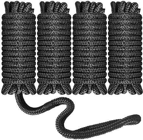 Roohiseng Boat Dock Lines 1/2”X 15’, Double Braided Nylon Boat Ropes for Docking with 12”Loop, 4 Pack Marine Dock Line Premium Mooring Rope for Kayak Pontoon Boats, Boating Gifts for Men