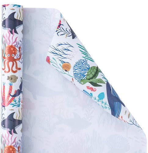 Holijolly Rouleau de papier cadeau - dessin animé d'un océan pour un anniversaire, une fête prénatale - 43.2 CM × 10 M (46.45 sq.ft.)