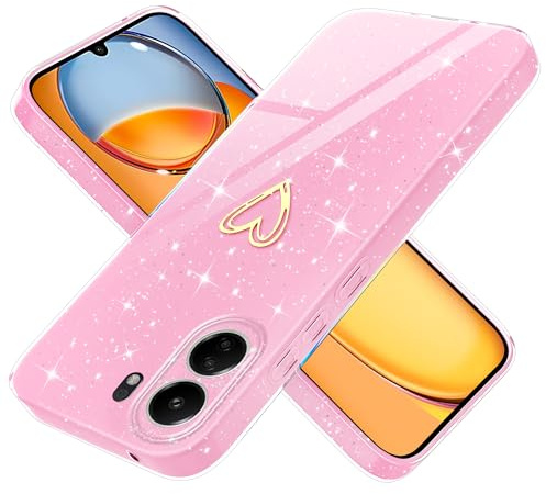 Yichxu Handyhülle für Xiaomi Redmi 13C 4G/ Xiaomi Poco C65 Hülle Glitzer Herz Love Silikon TPU Stoßfeste Schutz Bumper Case Cover Glänzend Ultra Dünn Kratzfeste Schutzhülle für Redmi 13C, Rosa