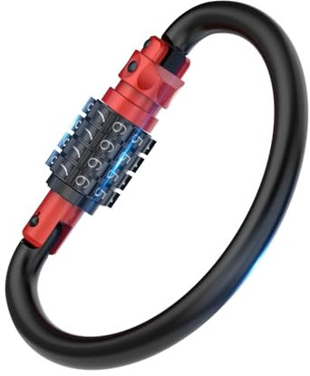 Combination Locks, Heavy Duty Carabiner Clips, Ultra Large D-Shaped Code Combo Lock for Looped Bike Security Cable, Helmet, Bike, Fence, Travel Case (1, Red)
