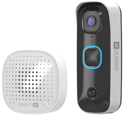 Swann Buddy4K UHD Wireless Video Doorbell & Chime | No Monthly Fee | Ultra-Wide 165° View | Smart Analytics | 2-Way Audio | Night Vision | Easy Installation | Indoor & Outdoor Surveillance | 4KBUDDY