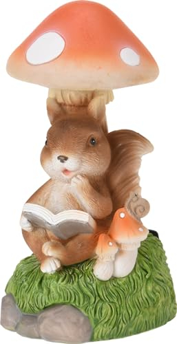 vom Pullach Hof Solar LED Leuchte Tierfigur Wald Tiere mit Pilz Gartendeko 19,5cm aus Polyresin (Eichhörnchen)