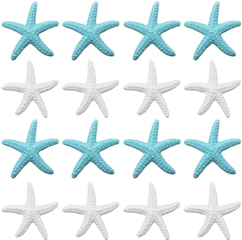 GORGECRAFT 20 Pieza 2 Colores de Resina de Estrellas de Mar Adornos Coloridos Océano Mar Playa Tema Mini Lápiz Artificial Dedo Estrella de Mar Decoración para Árbol de Navidad Colgante Azul Blanco