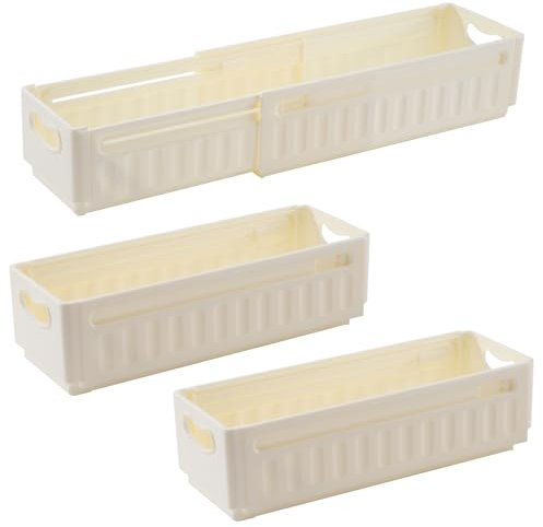 Aufbewahrungsbox Kunststoff Klappkiste Aufbewahrungskorb Dehnbar Organizer Box Aufbewahrungsbox Küchenschrank für Küche, Bad, Büro, Schlafzimmer, Klassenzimmer, Schrank, Schublade 3 Stück 47.5×8×10cm
