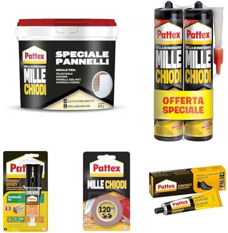 PATTEX Millechiodi Speciale Pannelli, Adesivo Bianco di Montaggio Multiuso, Colla Acrilica per Applicazioni in Interni, Colla per Legno, Polistirolo e Pannelli, 1x850g