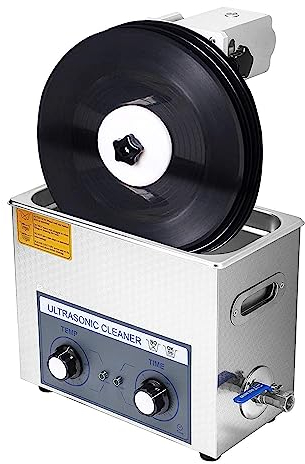 Pulitore ad ultrasuoni per Dischi in Vinile 6L,40kHz Pulitore ad ultrasuoni Professionale per 4 Dischi con Timer Digitale e riscaldatore per Occhiali Ferma Orologi, 33X18X27 cm