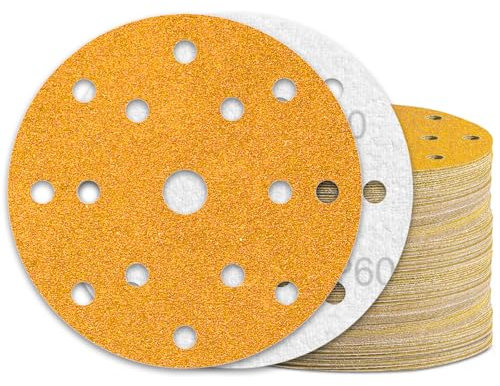 KONGMING 60 Pièces Disque Abrasif 150mm Grain 60 15 Trous pour Ponceuse Excentrique