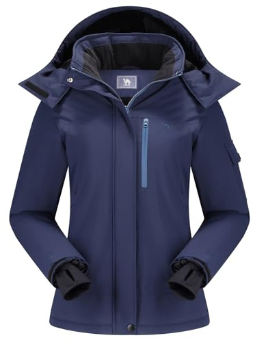 CAMEL CROWN Damen Skijacke Wasserdicht Warm Mantel Winter Fleece Schneemantel Kapuzen Snowboardjacke
