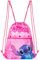 Disney Stitch Kinder Kordelzug Turnbeutel, Schwimmtasche, Gym Bag, Sporttasche - Geschenke für Kinder Stauchfach mit Reissverschluss (Rosa)