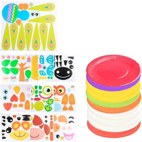 GroveEss Arts and Crafts Set for Kids 10PCS Animal Paper Plates with Double-Sided Adhesive Tape DIY Craft Kit for Girls Boys Funny Party Games Preschool Learning Supplies Educational Birthday Gifts