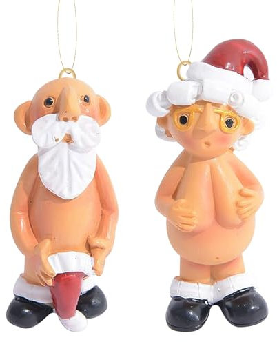 2Pcs Christmas Tree Decorations 5CM Christmas Ornaments Naughty Santa Decorative Xmas Tree Hanging Ornament Naked Xmas Decor Secret Santa Gift (Small)