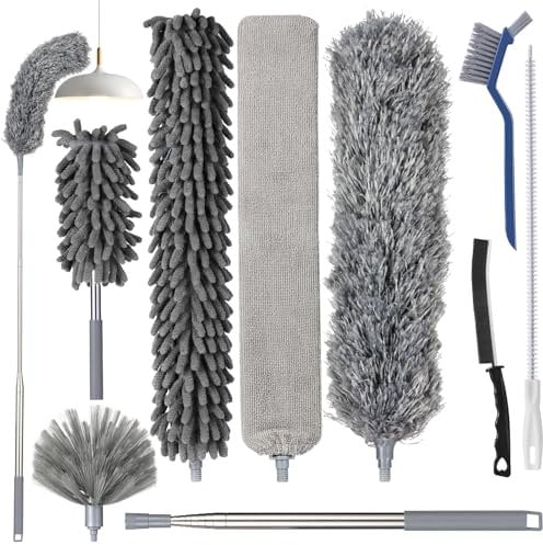 Wvasfd 9 Pezzi Plumero Telescopico Extensible, Plumero Palmera Longitud 250 cm, Palo Telescopico Limpieza, Cepillo Limpieza Hogar Limpieza de Ventiladores de Techo Alto, Persianas, Cocina y Baño