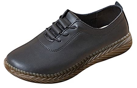 Generico Scarpe Donna Estive Scarpe Donna Lavoro in Piedi Donna in Pelle Tinta Unita con Lacci, comode Scarpe Casual Piatte Scarpe Pianta Larga Donna Mocassini Donna Estivi (Black, 40)