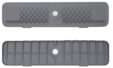 Sink Splash Guard 24 Inch, Silicone Sink Draining Mat Faucet Handle Drip Catcher Tray Sink Protectors Drying Mats Accessories for Kitchen Bathroom Organization, Grey