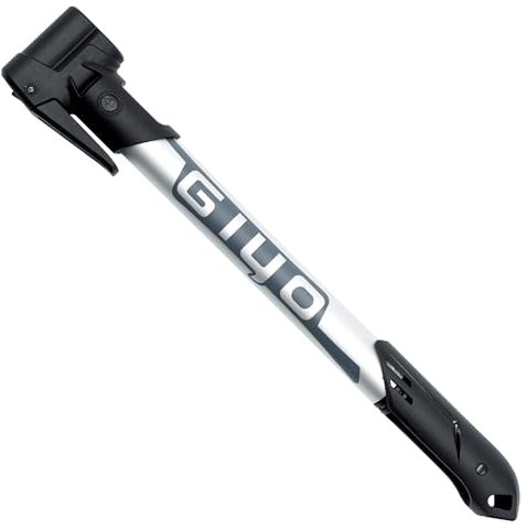 GIYO GP-44DH Mini pompe à vélo pour pneu sans chambre à air, tête de pompe à double trou avec design anti-sabot, compatibilité des valves Presta et Schrader, poignée ergonomique, pompe à vélo HP/HV