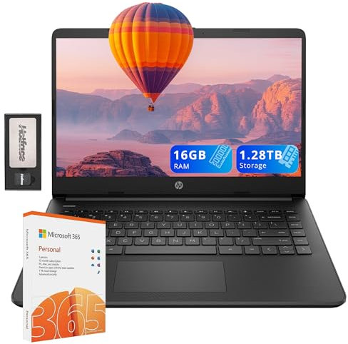 HP Flagship 14 HD Laptop with 1 Year Office 365 | 16GB RAM | 1.28TB Storage(128GB EMMC & 160GB Docking Station Set & 1TB Cloud Storage) | Intel 4-Core Processor | Webcam | Wi-Fi | Windows 11 | Black