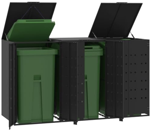 LLEZKBR Wheelie Bin Storage for 3 Bins Black 207x79x117 cm Steel