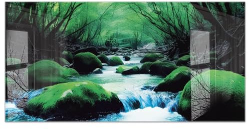timalo Küchenbild aus Acrylglas modernes Wandbild Glasbild Deko Küche XXL Bild wie Glas | 120x60cm Wald, Wasserfall, grünes Moos, Natur, magische Landschaft