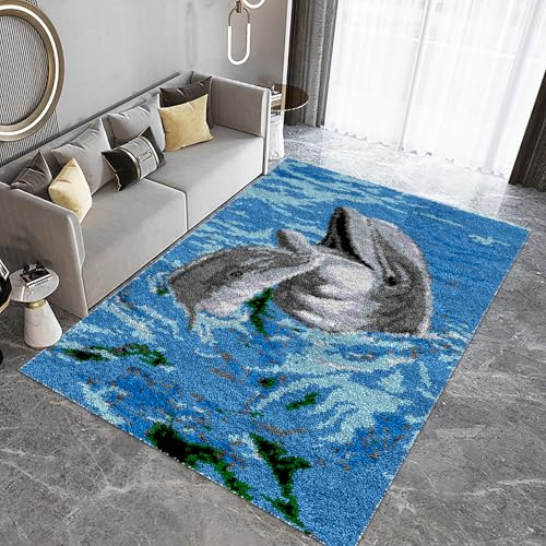 Groß Knüpfteppich Zum Selber Knüpfen-Sets Latch Hook Rug Vorgedrucktes Muster Leinwand Teppich Stickerei Handwerk Für Erwachsene Handarbeiten Diy Teppich Handarbeit Selbst Knüpfen Set 69 x 102 cm