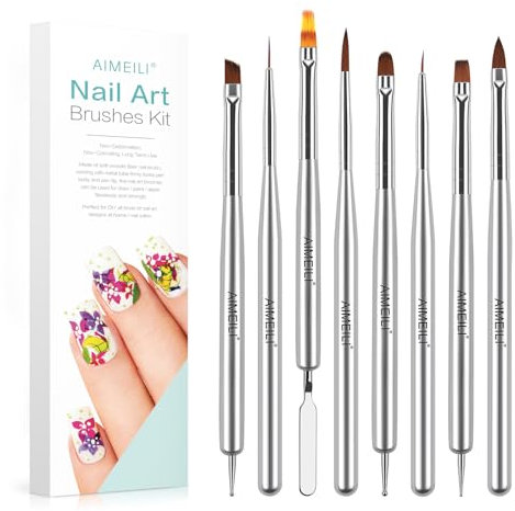 AIMEILI Kit de 8 Piezas de Nail Brush, Double Ended Nail Tools Punteado de Cristal Herramientas de Manicura Pintura Dotting Pen Nail Art Paint Set, for Nail Design