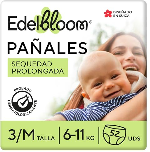 Edelbloom Premium 52 Windelhöschen Größe 3 (6–11 kg), Ultra-Saugfähig & Atmungsaktiv, Hypoallergen, Extra Weich & Sanft für Babys, Dermatologisch Getestet, Sicherer Auslaufschutz, Für Tag & Nacht