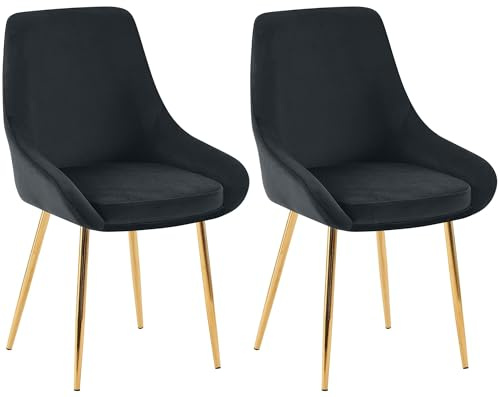 CLP Esszimmerstühle 2er Set ergonomisch Elmira, gepolster Sessel mit Armlehne, Stabiler Metallrahmen, pflegeleichter Samtbezug, modern, Farbe:schwarz, Material Gestell:Metall Gold