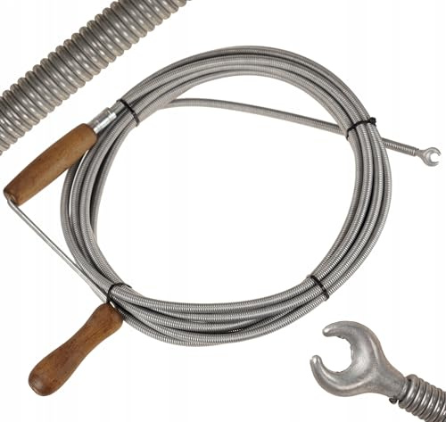 FEINZ Rohrreinigungsspirale FI11 20 m | Abflussreiniger, verzinkter Federdraht, Abflussspirale, Holzgriff, spezielle Spitze, Rohre, effektives Werkzeug, Toilette